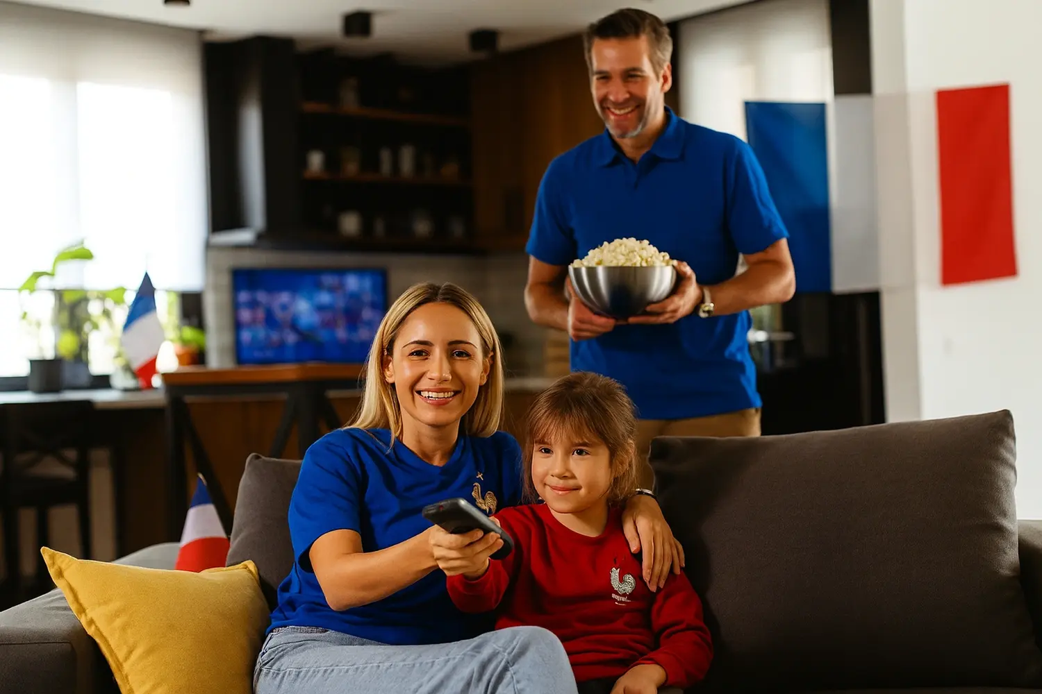 Famille regardant Atlas Pro ONTV – abonnement IPTV officiel et stable en France